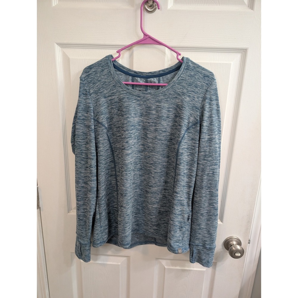 Title Nine Grace Buttah LT Top Blue Heather Thumbhole Ruched Back - Size L